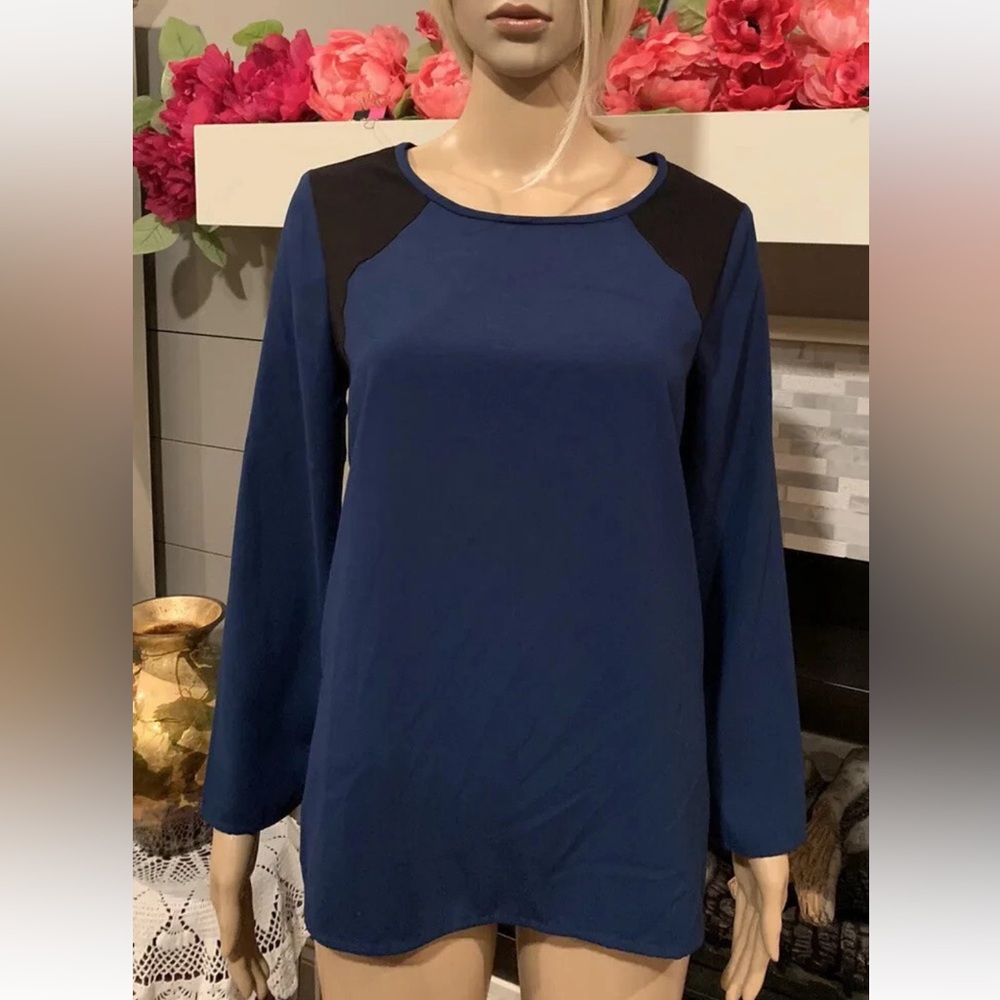 J. Crew navy & black 100% polyester long sleeve blouse size 6